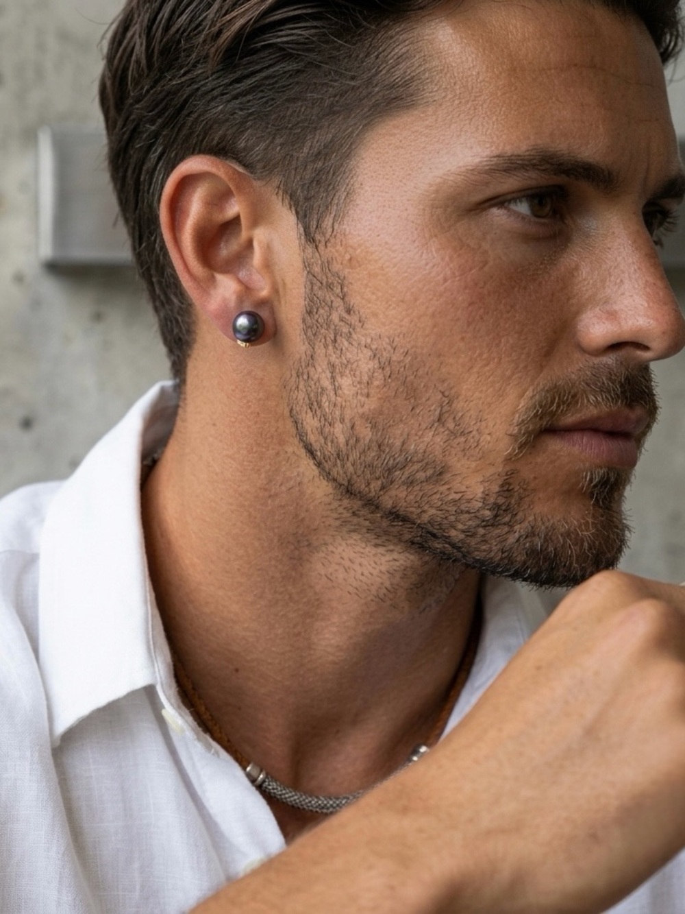 18K Gold Plated mens Black Pearl Earrings 9-10mm Iridescent Peacock UNISEX